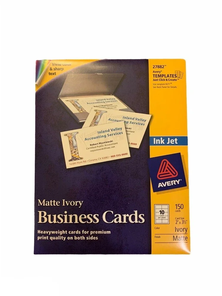 27882 Avery Matte Ivory Business Cards Heavyweight 2 Sided Print 150 cards total